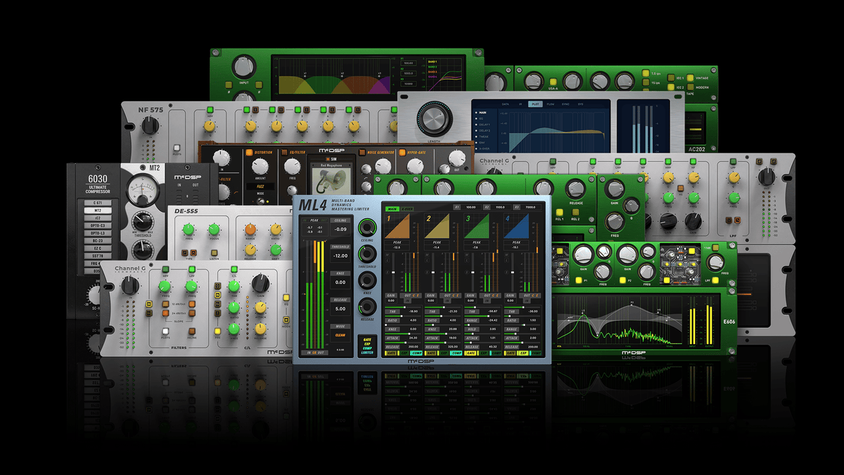 McDSP Emerald Pack plug-ins shown together as a stack of hardware units