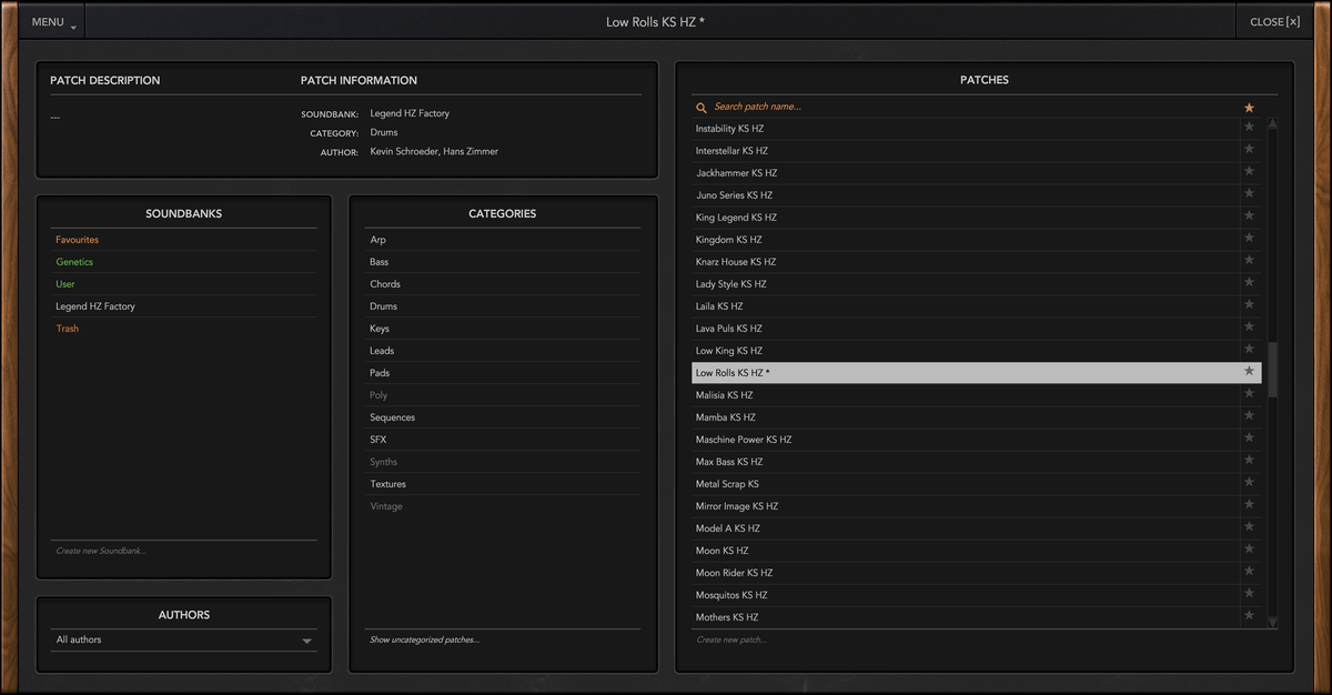 Synapse Audio The Legend HZ preset browser