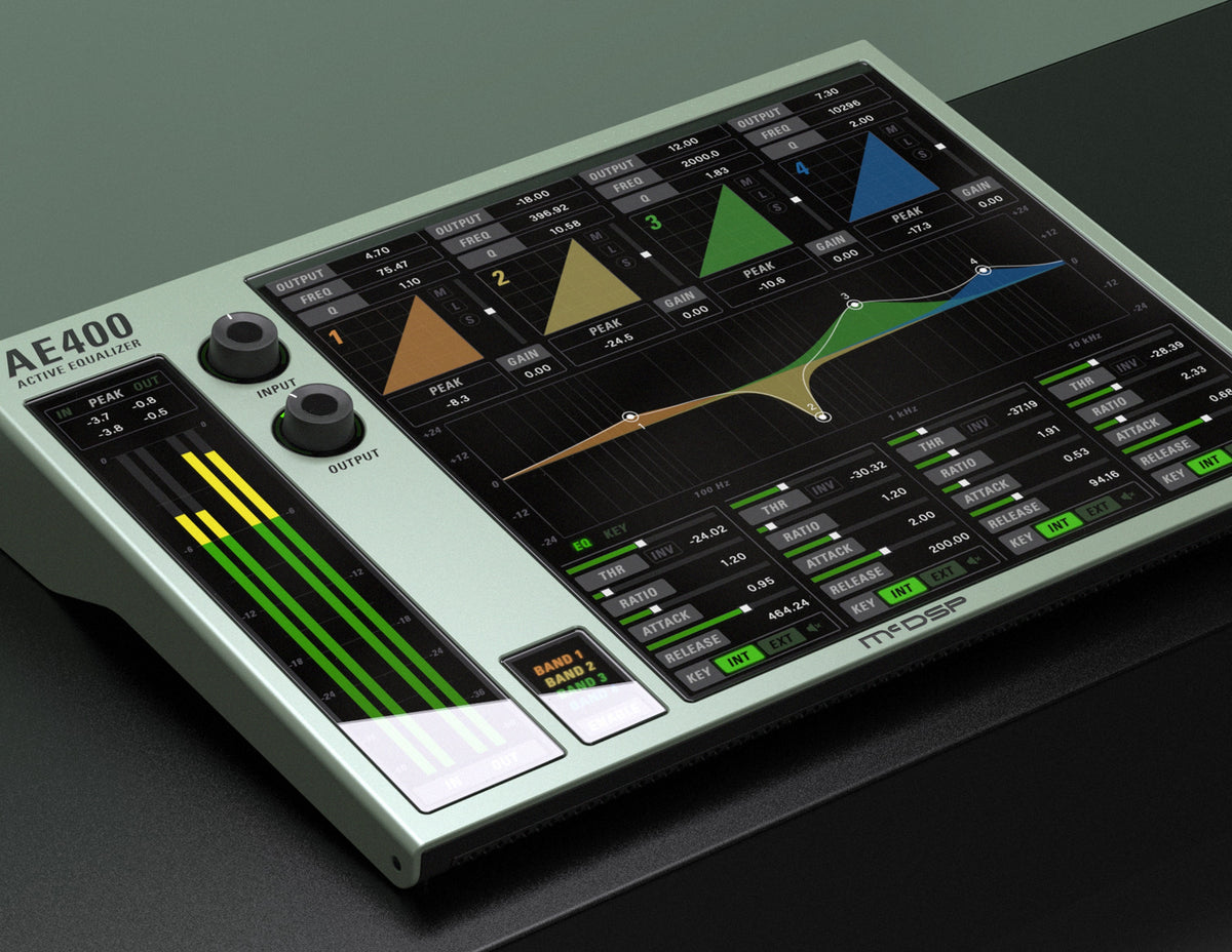 McDSP AE400 Active EQ shown as a hardware-style unit at an angle
