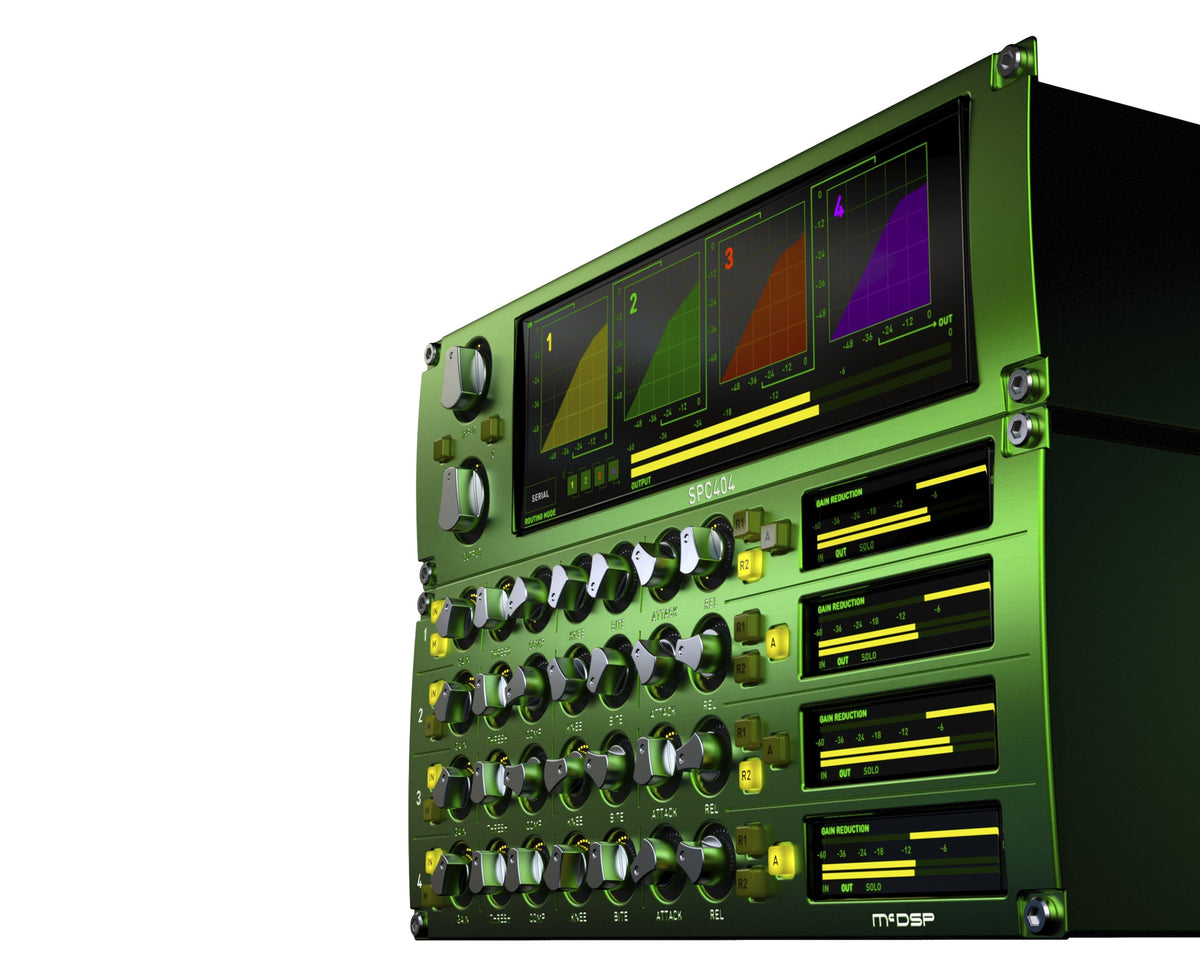 McDSP SPC2000 shown as green rack-mounted hardware