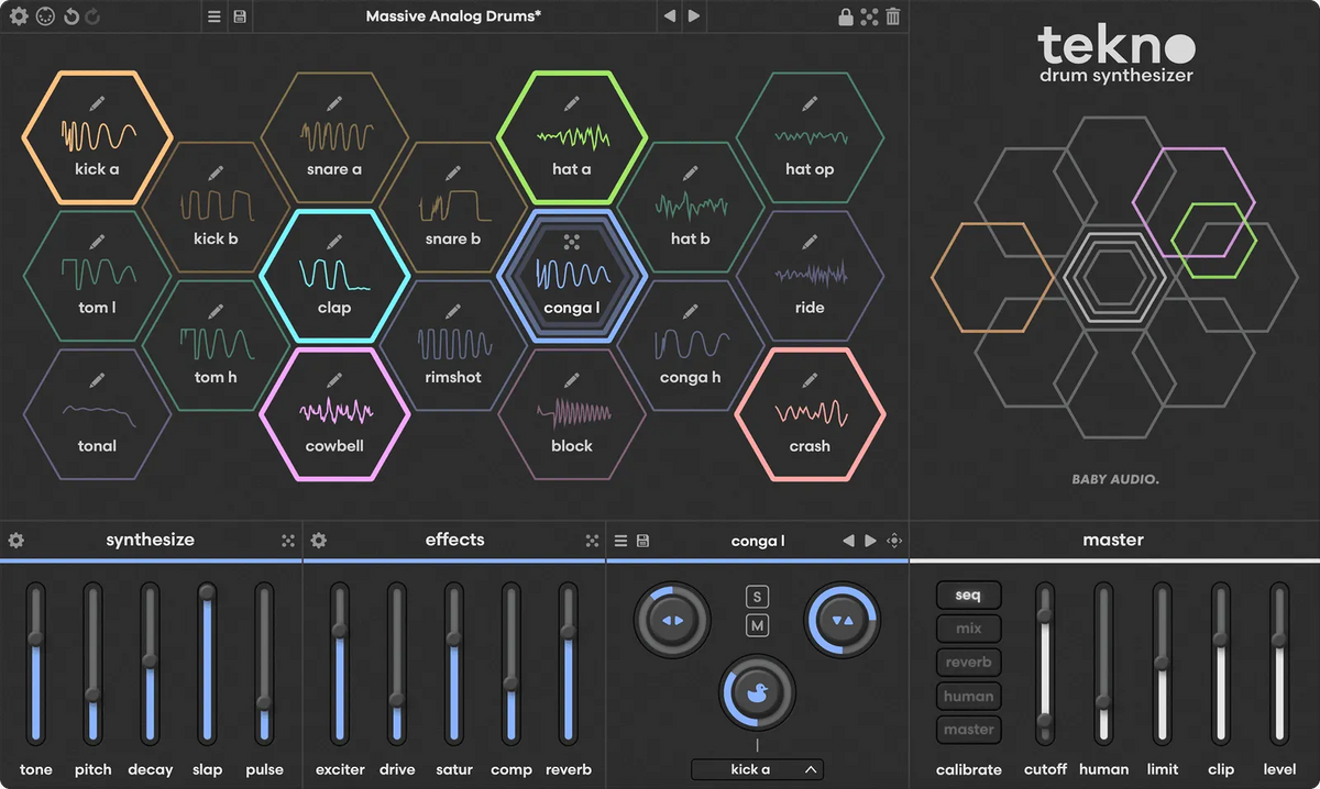Baby Audio Tekno drum synth plugin interface