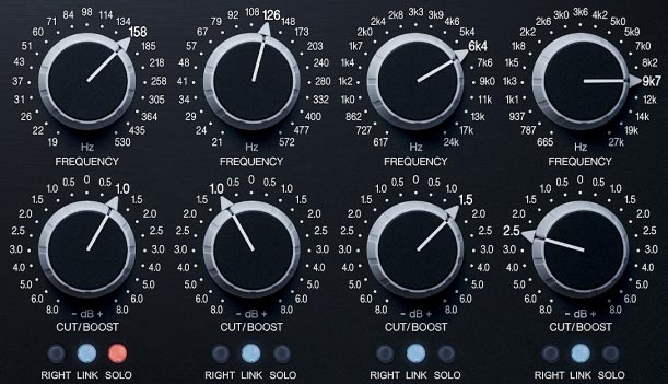 Relab Maselec MEA-2 EQ band controls with link and solo