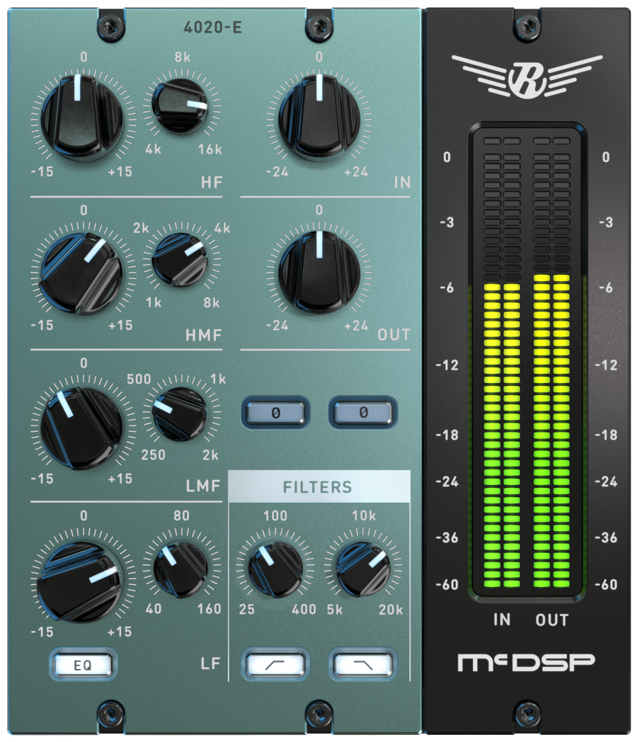 McDSP 4020 Retro EQ v7 interface with four EQ bands and filters