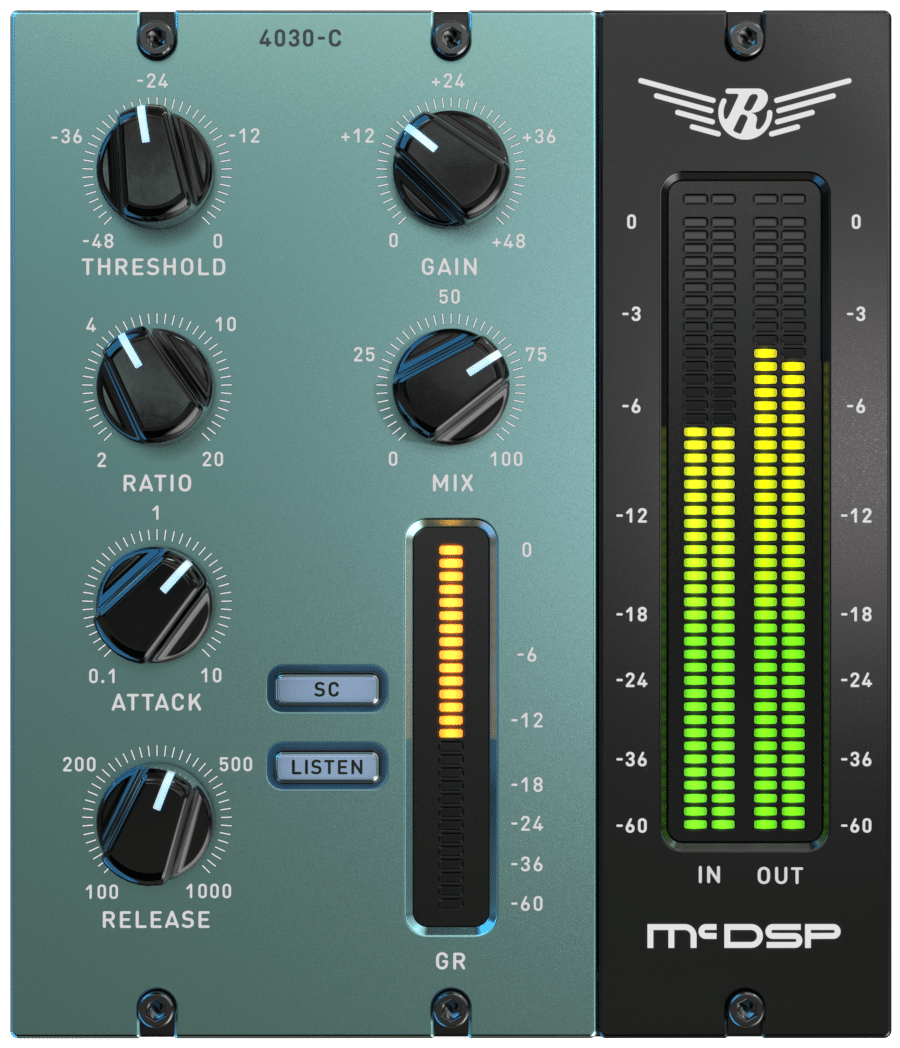 McDSP 4030 Retro Compressor v7 interface with threshold, ratio, attack and release controls