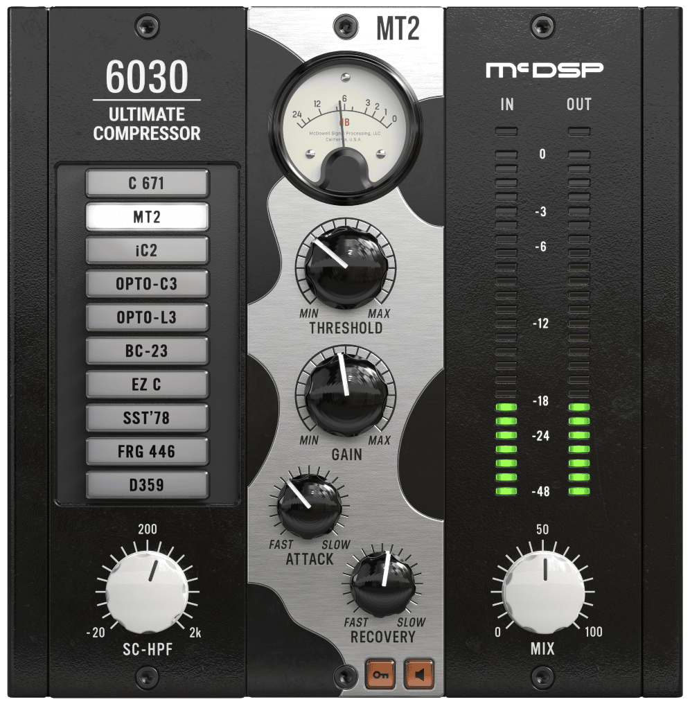 McDSP 6030 Ultimate Compressor v7 interface with the MT2 tube module loaded