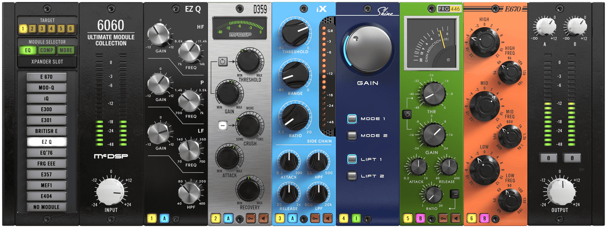 McDSP 6060 Ultimate Module Collection v7 interface with six modules loaded