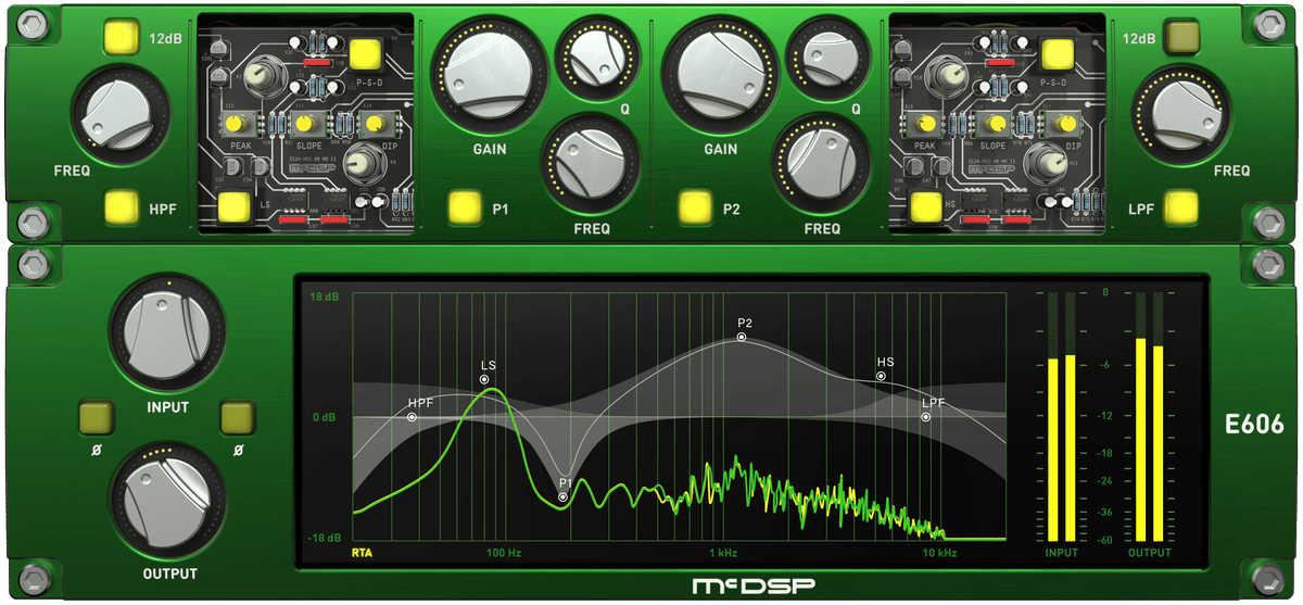 McDSP FilterBank v7 E606 interface with EQ curve and analyser