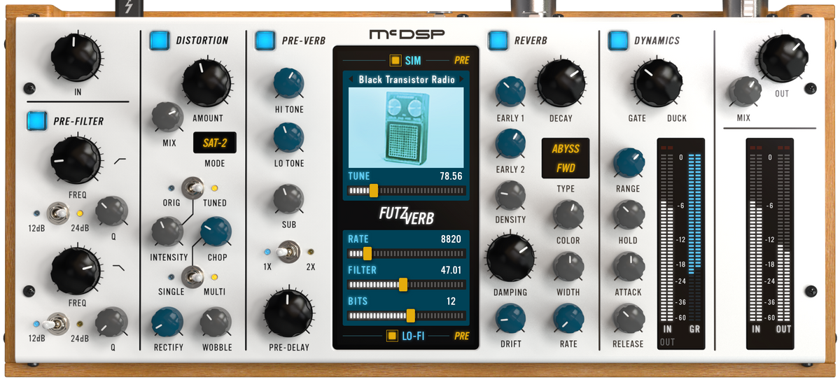 McDSP FutzVerb interface with SIM, distortion and reverb sections