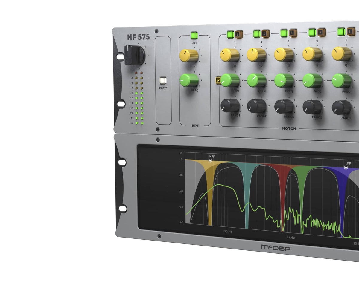 McDSP NF575 Noise Filter shown as silver rack-mounted hardware