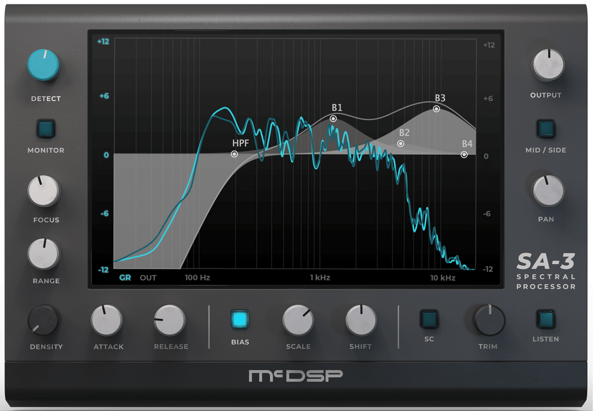 McDSP SA-3 Spectral Processor interface with spectral display and bias curve