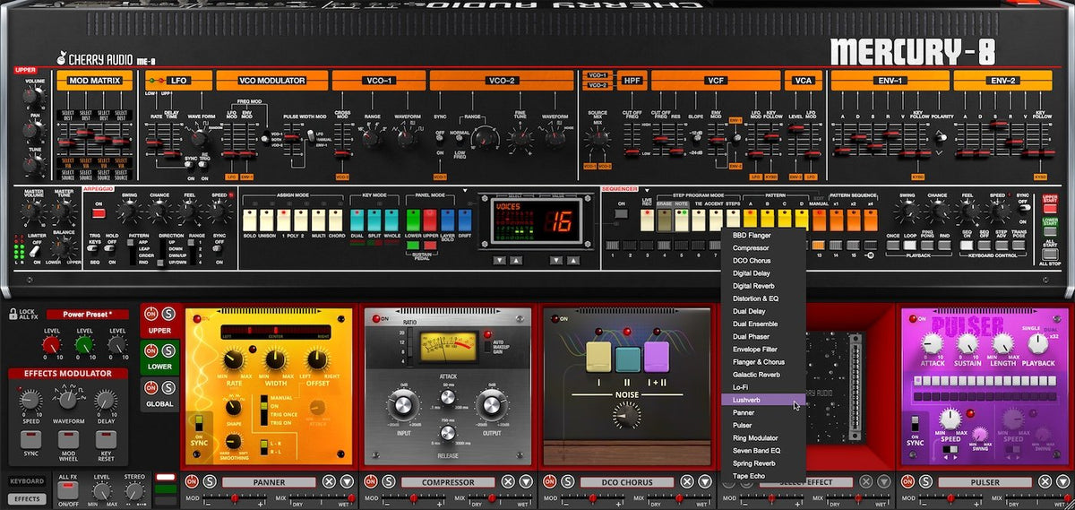 Cherry Audio Mercury-8 synth plugin effects view