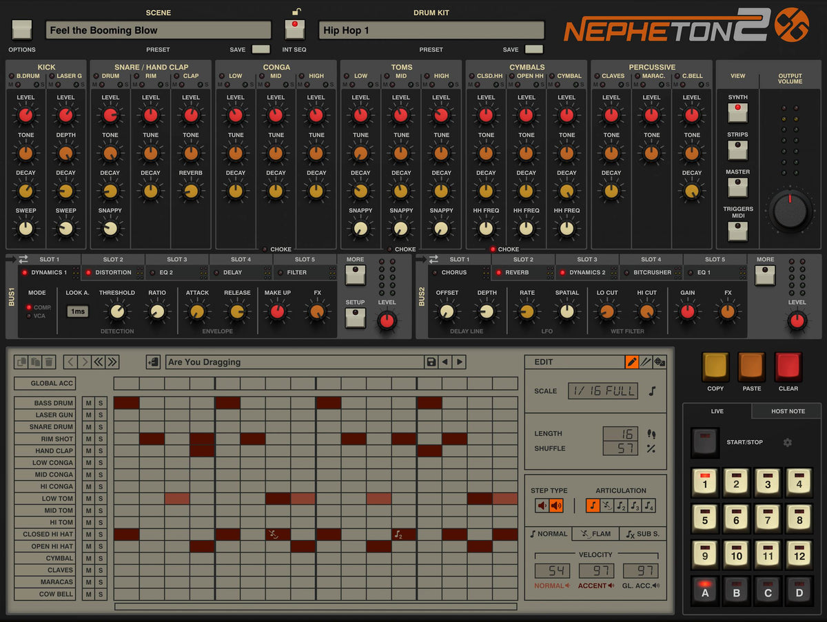 D16 Nepheton 2 TR-808 drum machine plugin interface