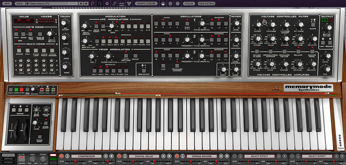 Cherry Audio Memorymode 2 synth plugin with toolbar and touch modulation lanes