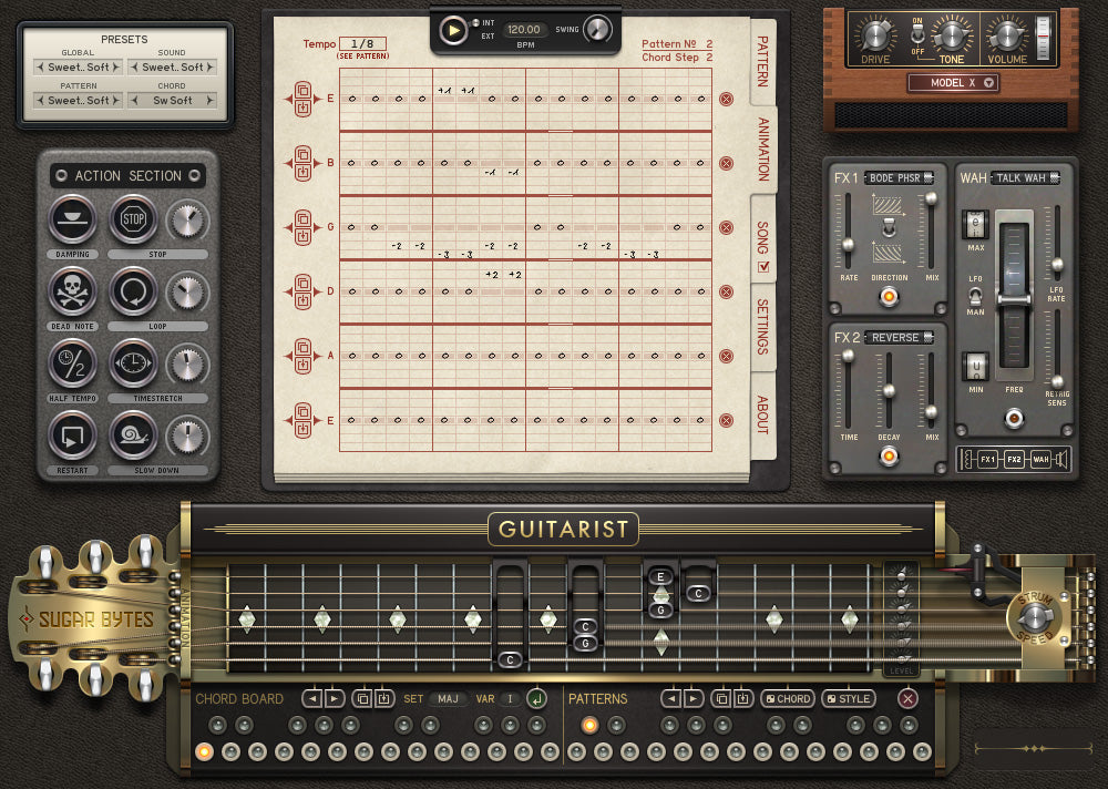 Sugar Bytes Guitarist plugin interface, screen 2