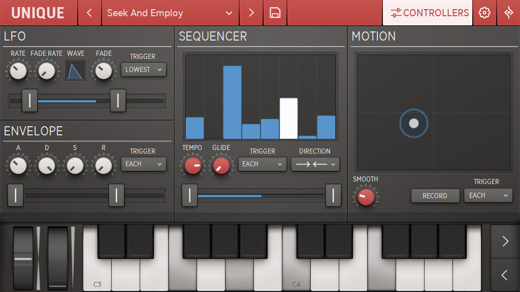 Sugar Bytes Unique plugin interface, screen 2