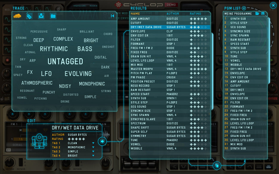 Sugar Bytes Cyclop plugin interface, screen 2