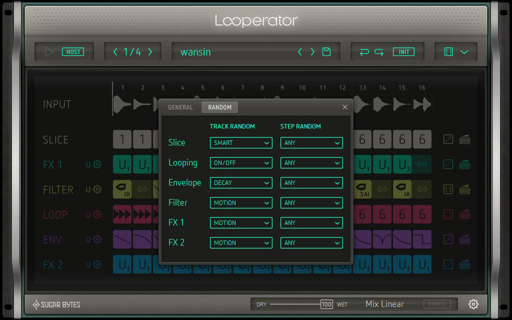 Sugar Bytes Looperator plugin interface, screen 4