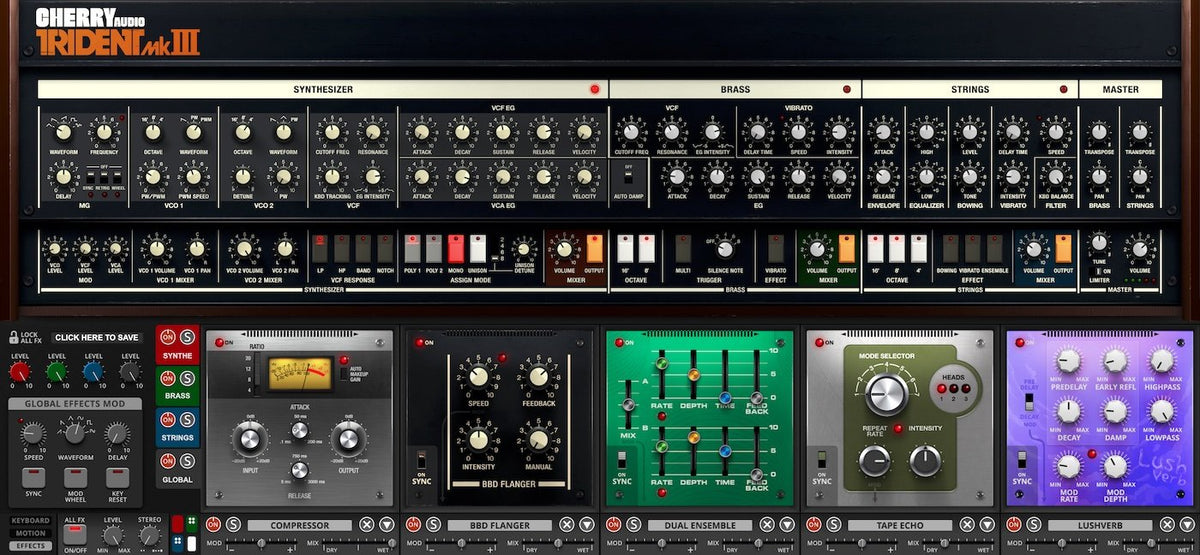 Cherry Audio Trident Mk III synth plugin effects view