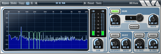 Wave Arts MR Hum 6 hum removal plugin with high resolution spectrum display and notch filter controls