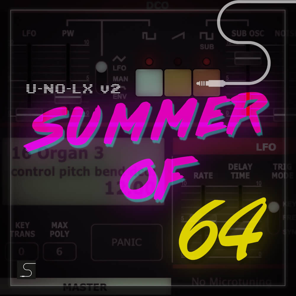 u-no-lx synthwave presets volume 1 - 64 handcrafted, level matched and velocity sensitive synth presets for TAL U-NO-LX v2 including..  7 ARP 13 Bass 6 Drums 6 FX 6 Keys 13 Leads 11 Pads 2 Plucks